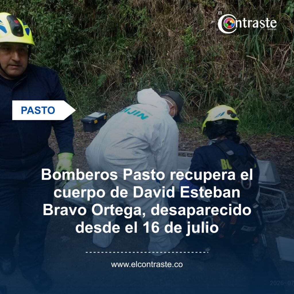 Bomberos Pasto recupera el cuerpo de David Esteban Bravo Ortega, desaparecido desde el 16 de julio