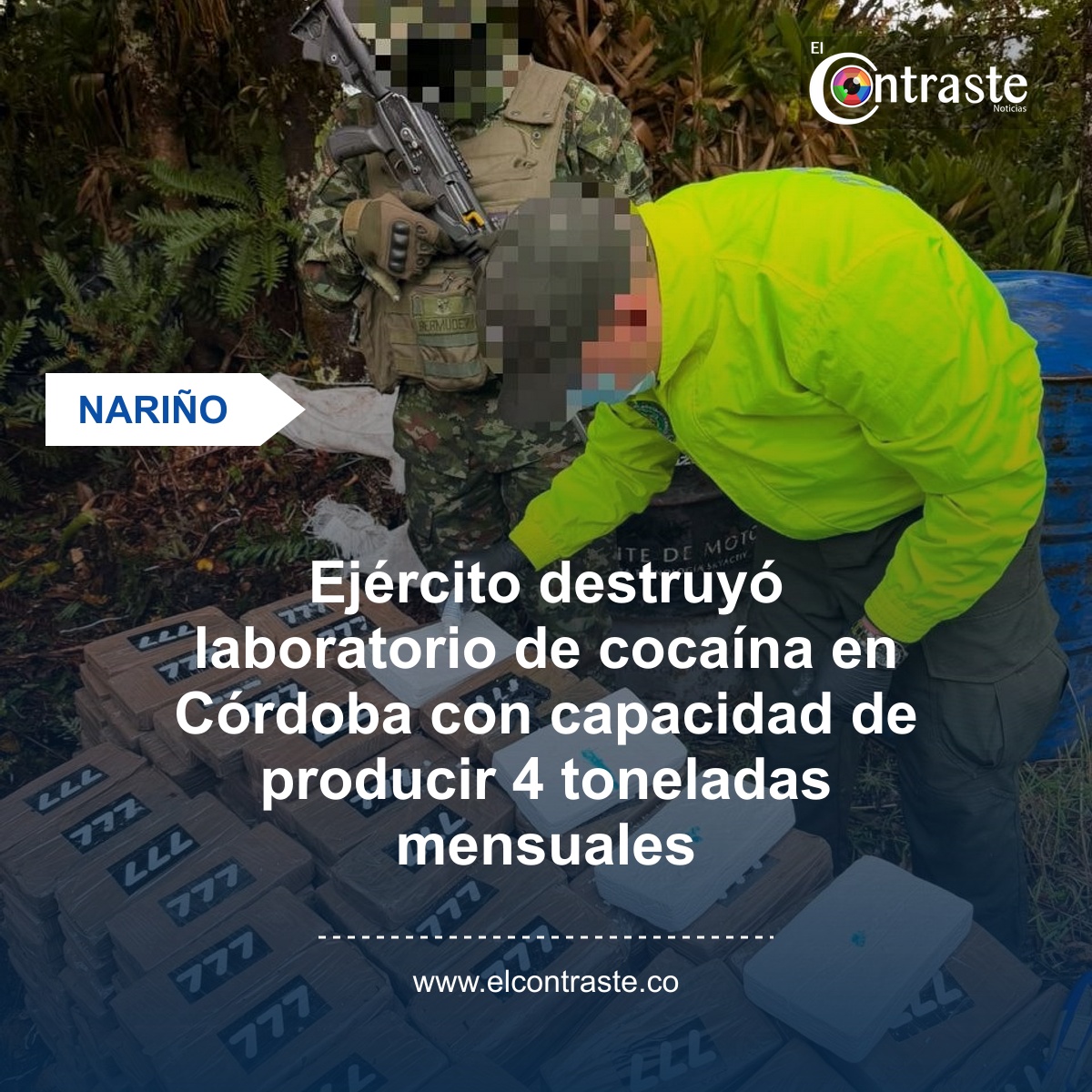 Ejército destruyó laboratorio de cocaína en Córdoba con capacidad de producir 4 toneladas mensuales