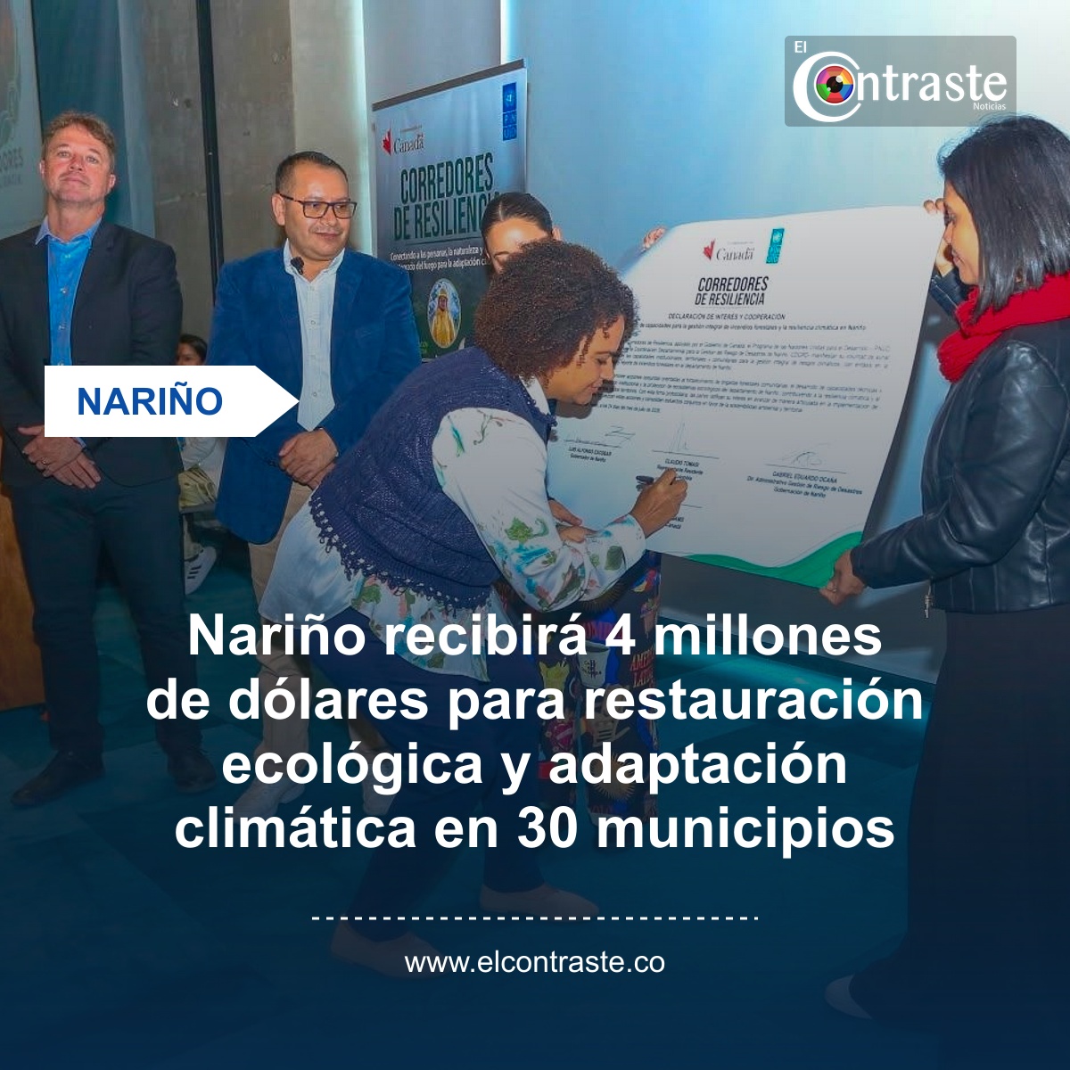 Nariño recibirá 4 millones de dólares para restauración ecológica y adaptación climática en 30 municipios