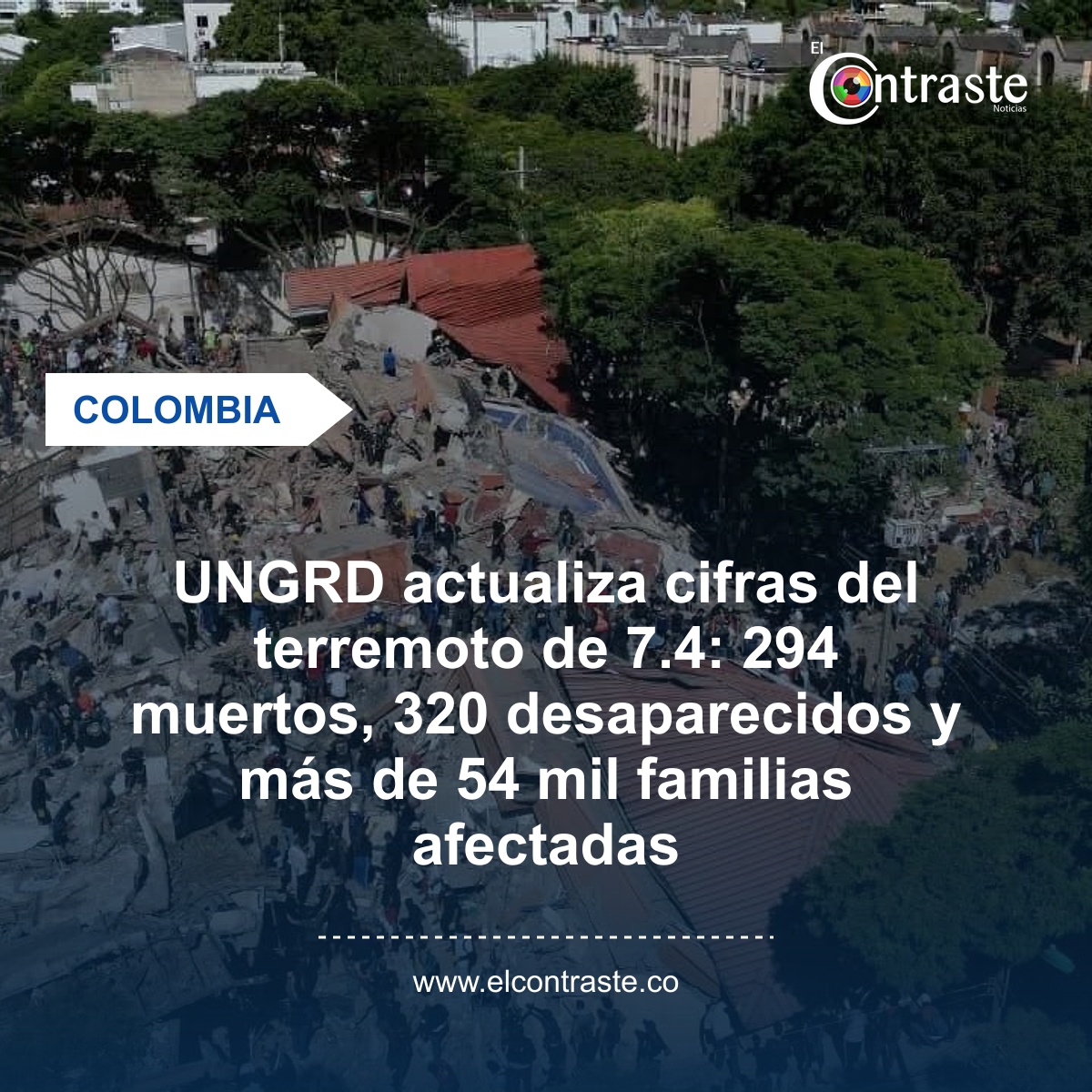 UNGRD actualiza cifras del terremoto de 7.4: 294 muertos, 320 desaparecidos y más de 54 mil familias afectadas