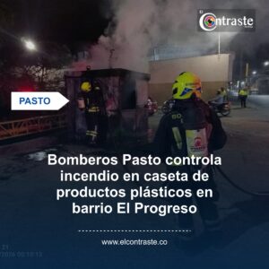 Bomberos Pasto controla incendio en caseta de productos plásticos en barrio El Progreso
