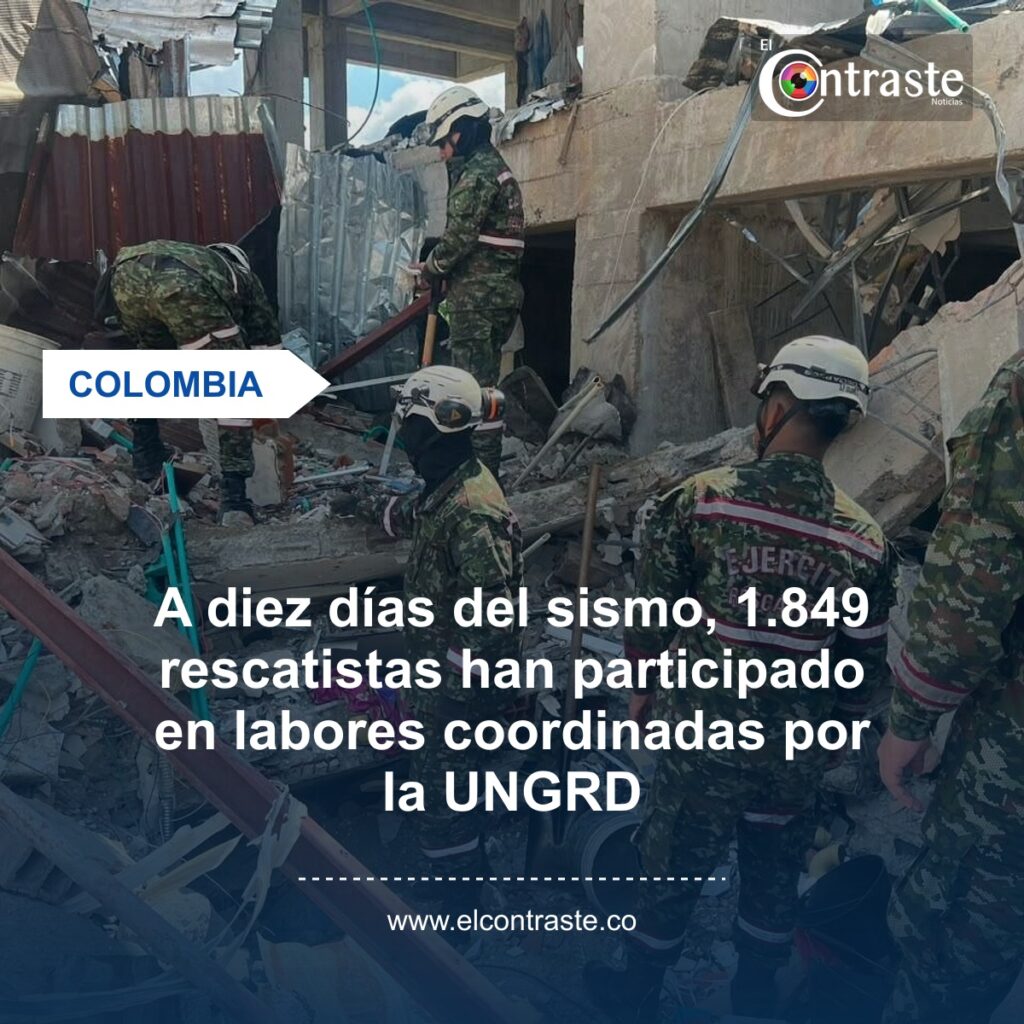 A diez días del sismo, 1.849 rescatistas han participado en labores coordinadas por la UNGRD