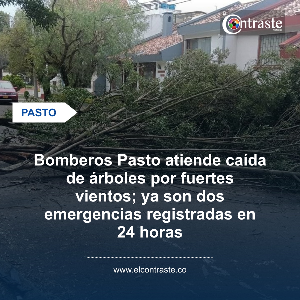 Bomberos Pasto atiende caída de árboles por fuertes vientos; ya son dos emergencias registradas en 24 horas