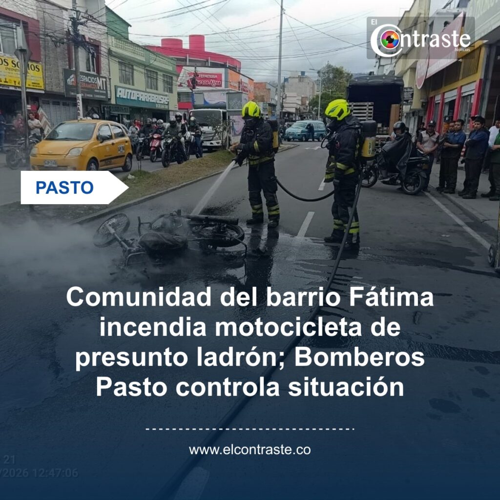 Comunidad del barrio Fátima incendia motocicleta de presunto ladrón; Bomberos Pasto controla situación