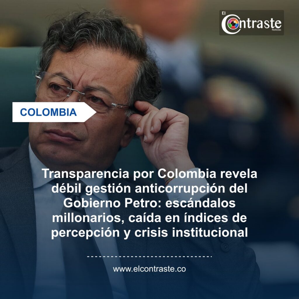 Transparencia por Colombia revela débil gestión anticorrupción del Gobierno Petro: escándalos millonarios, caída en índices de percepción y crisis institucional