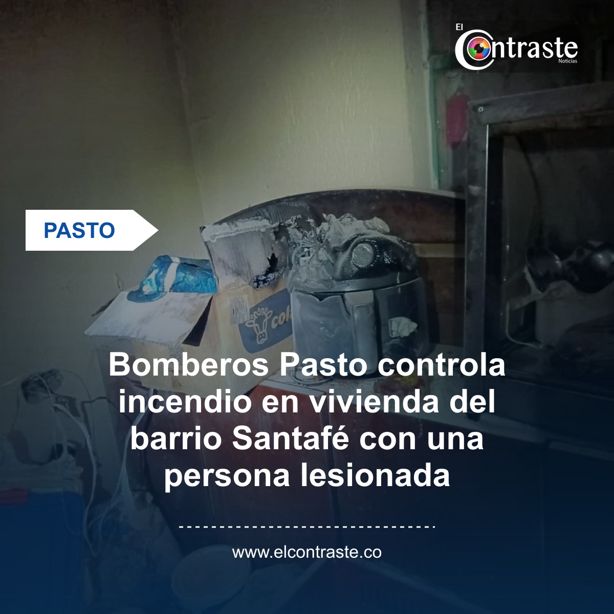 Bomberos Pasto controla incendio en vivienda del barrio Santafé con una persona lesionada